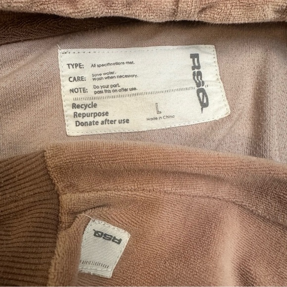 RSQ Recycled Neutral Brown Tan Velour Crop Full Zip Up Hoodie Size Large - Picture 7 of 8